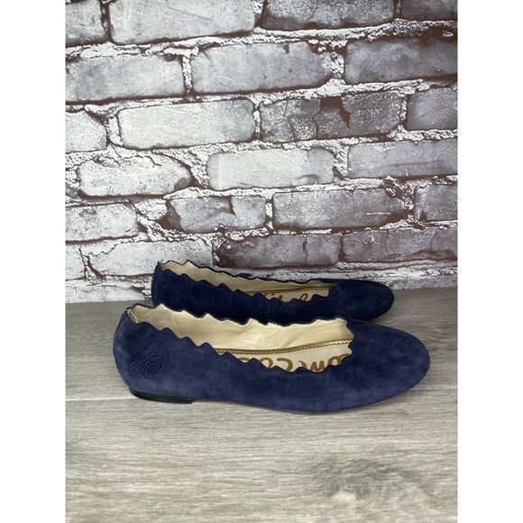 Sam Edelman Frances Blue Suede Leather Slip On Scalloped Flats Women Sz 9M US/39 - Picture 2 of 16